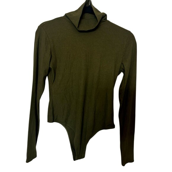 WAYF Olive Green Bodysuit Mock Turtle Neck Stretch Long Sleeves Womens Size M - Picture 3 of 7